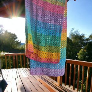 Crochet Rainbow Shawl or Wrap, 100% Cotton